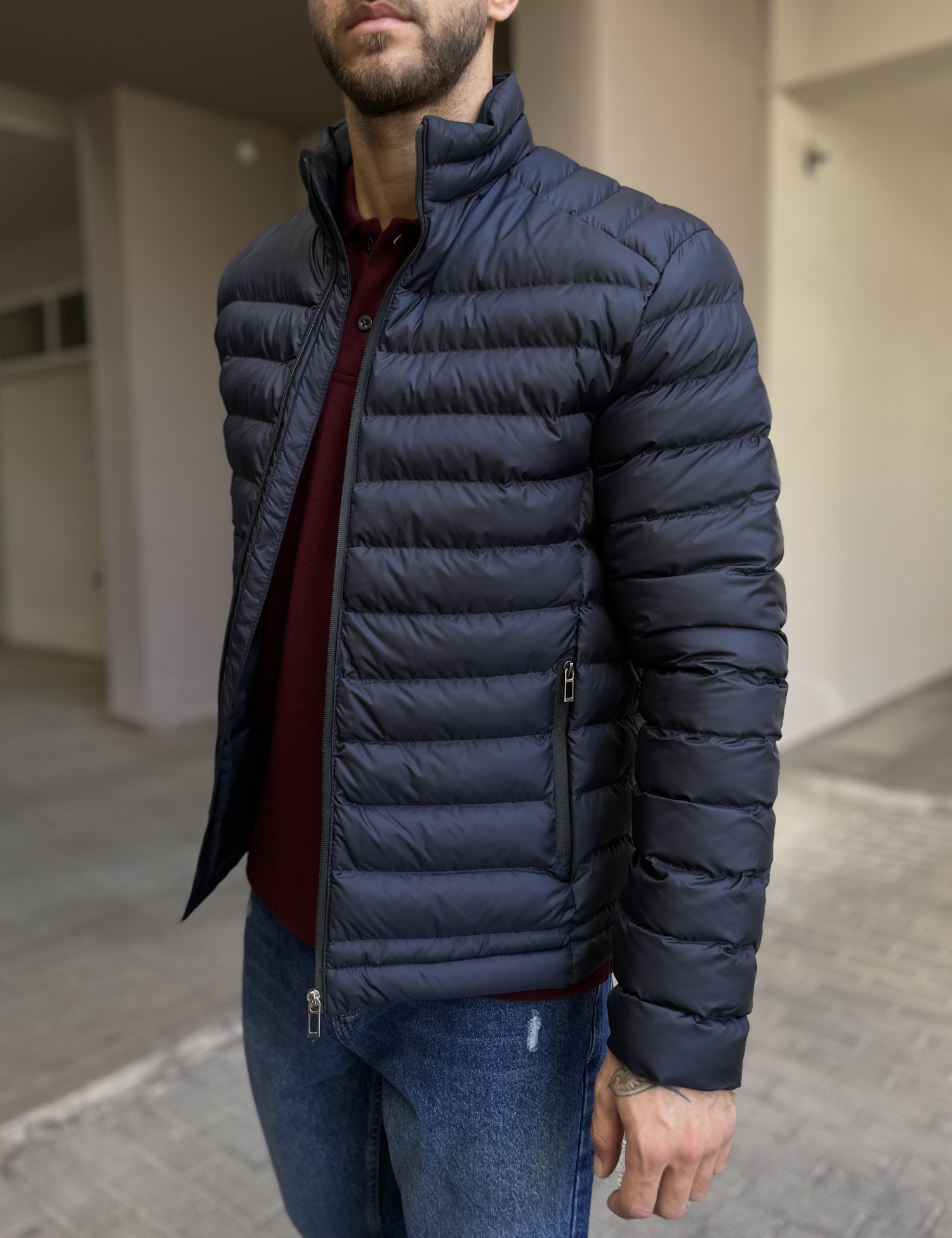 Ανδρικό μπλε καπιτονέ μπουφάν D3078B φωτογραφία